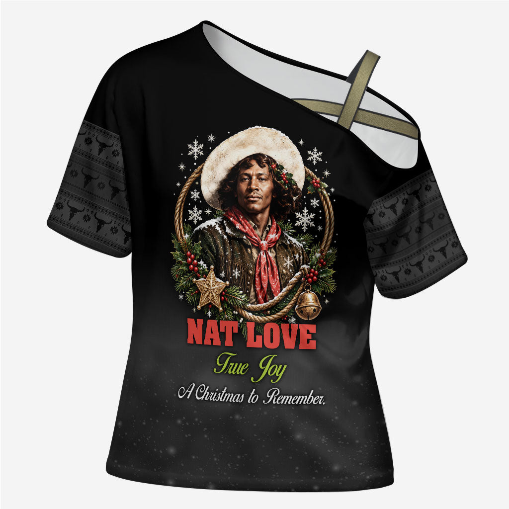 Nat Love Wild West Christmas Cross Shoulder Shirt African American Cowboy Holiday Portrait Art