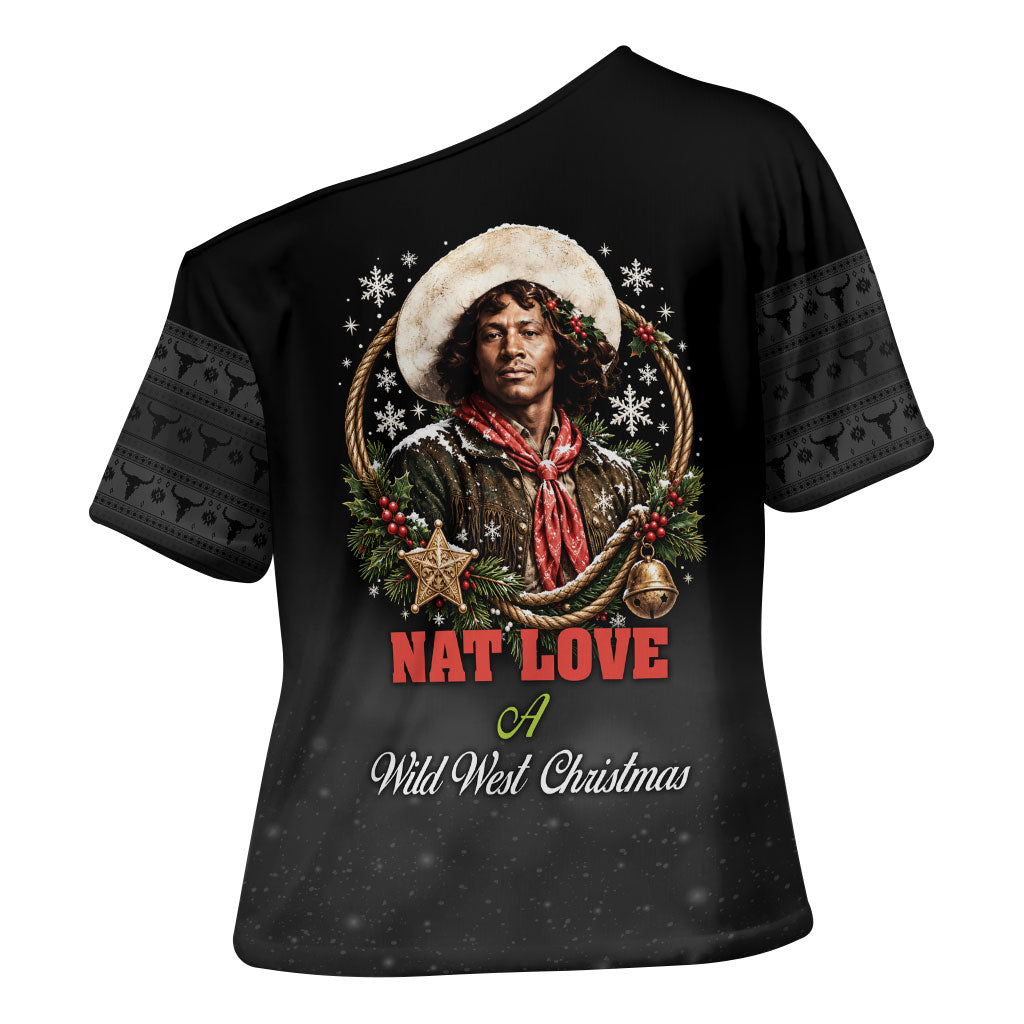 Nat Love Wild West Christmas Cross Shoulder Shirt African American Cowboy Holiday Portrait Art