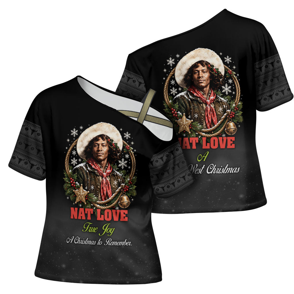 Nat Love Wild West Christmas Cross Shoulder Shirt African American Cowboy Holiday Portrait Art