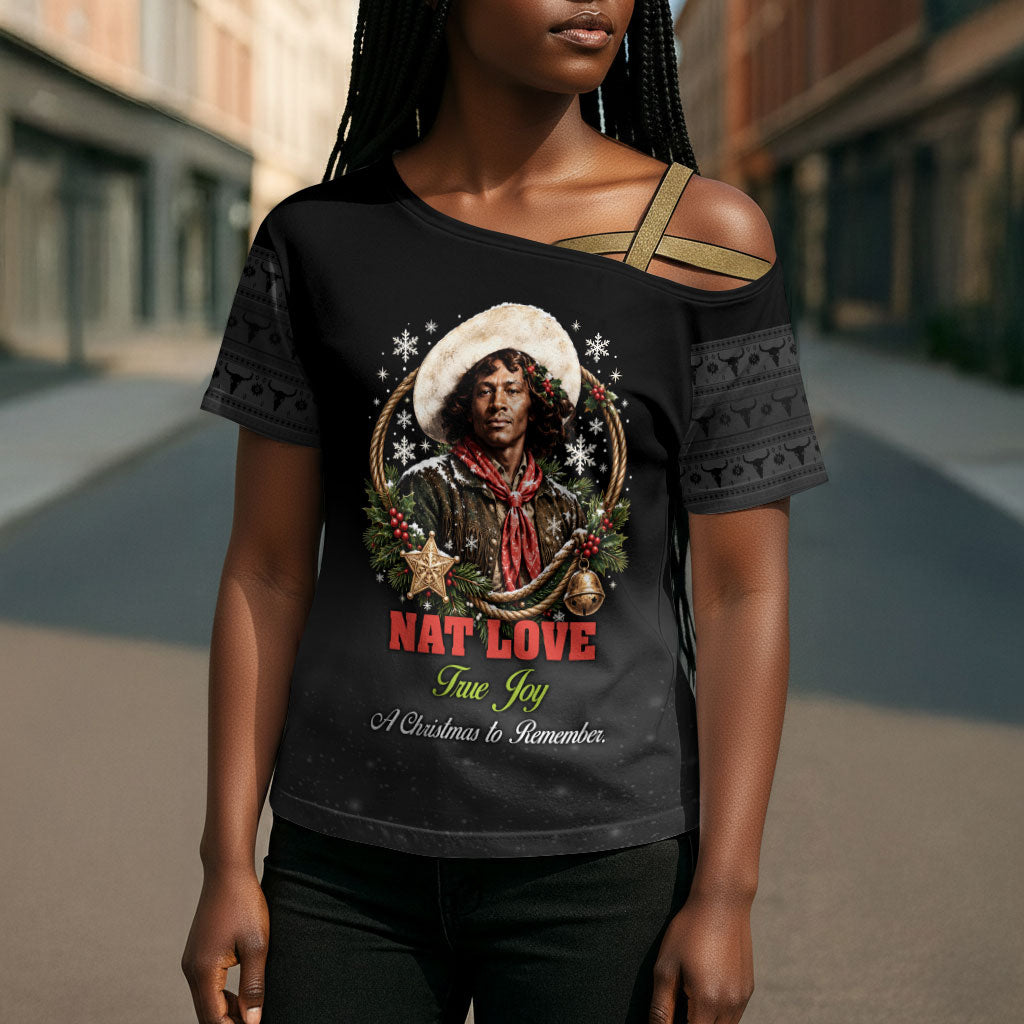 Nat Love Wild West Christmas Cross Shoulder Shirt African American Cowboy Holiday Portrait Art
