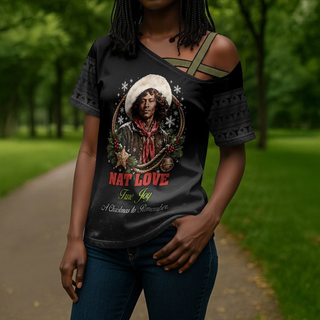 Nat Love Wild West Christmas Cross Shoulder Shirt African American Cowboy Holiday Portrait Art