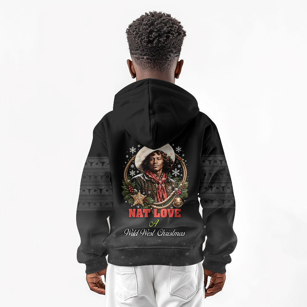 Nat Love Wild West Christmas Kid Hoodie African American Cowboy Holiday Portrait Art
