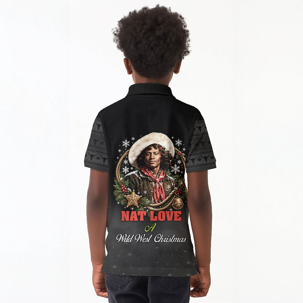 Nat Love Wild West Christmas Kid Polo Shirt African American Cowboy Holiday Portrait Art