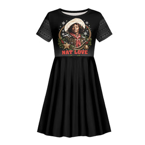 Nat Love Wild West Christmas Kid Short Sleeve Dress African American Cowboy Holiday Portrait Art