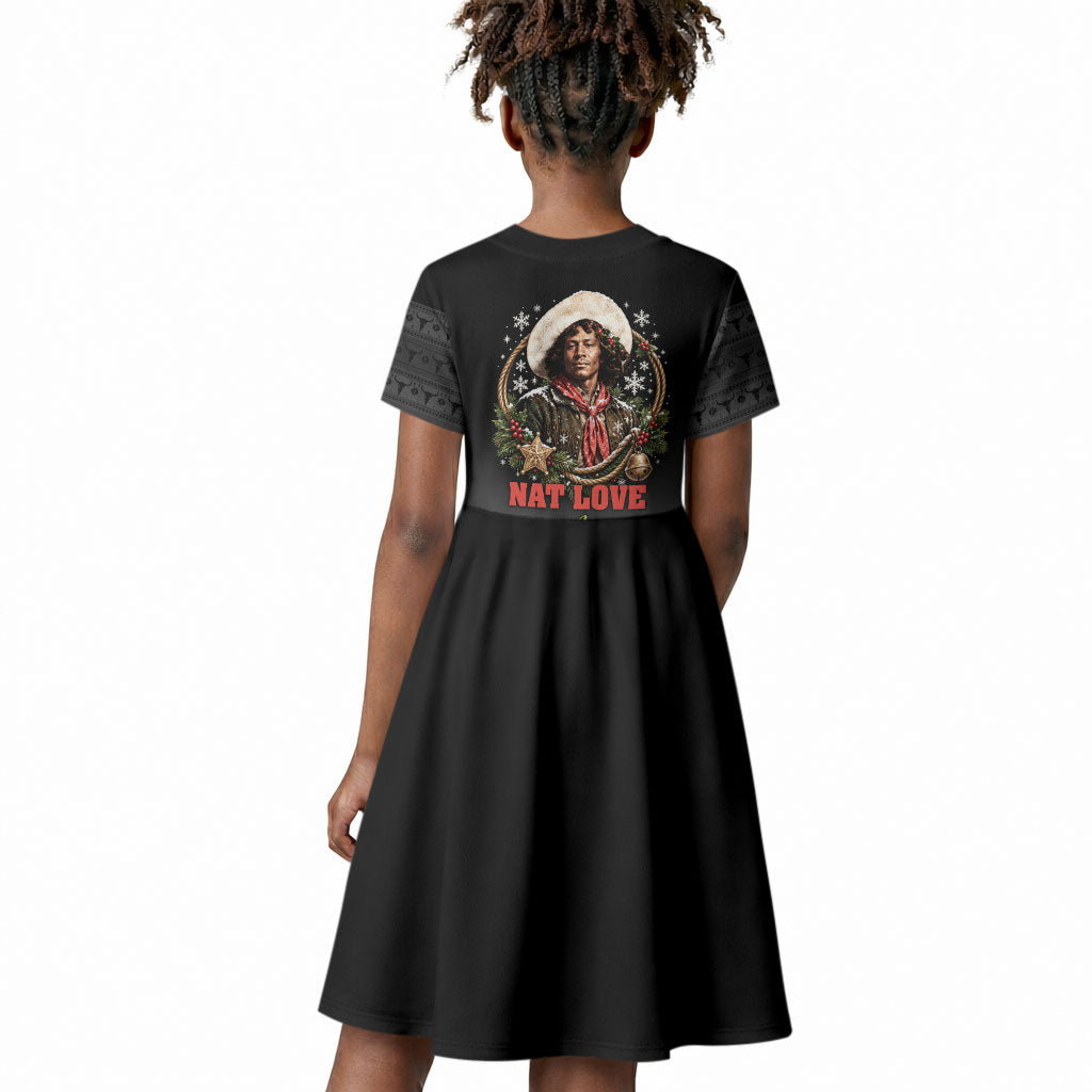 Nat Love Wild West Christmas Kid Short Sleeve Dress African American Cowboy Holiday Portrait Art