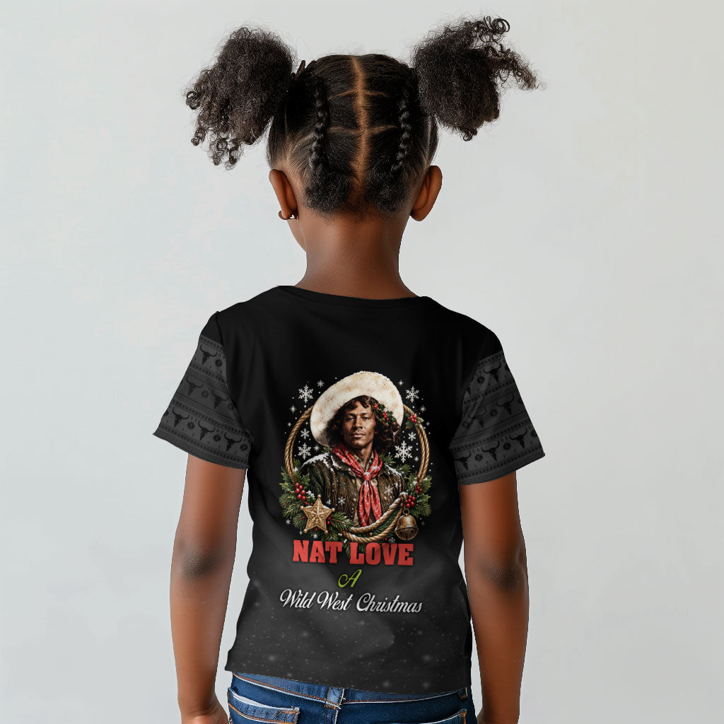 Nat Love Wild West Christmas Kid T shirt African American Cowboy Holiday Portrait Art