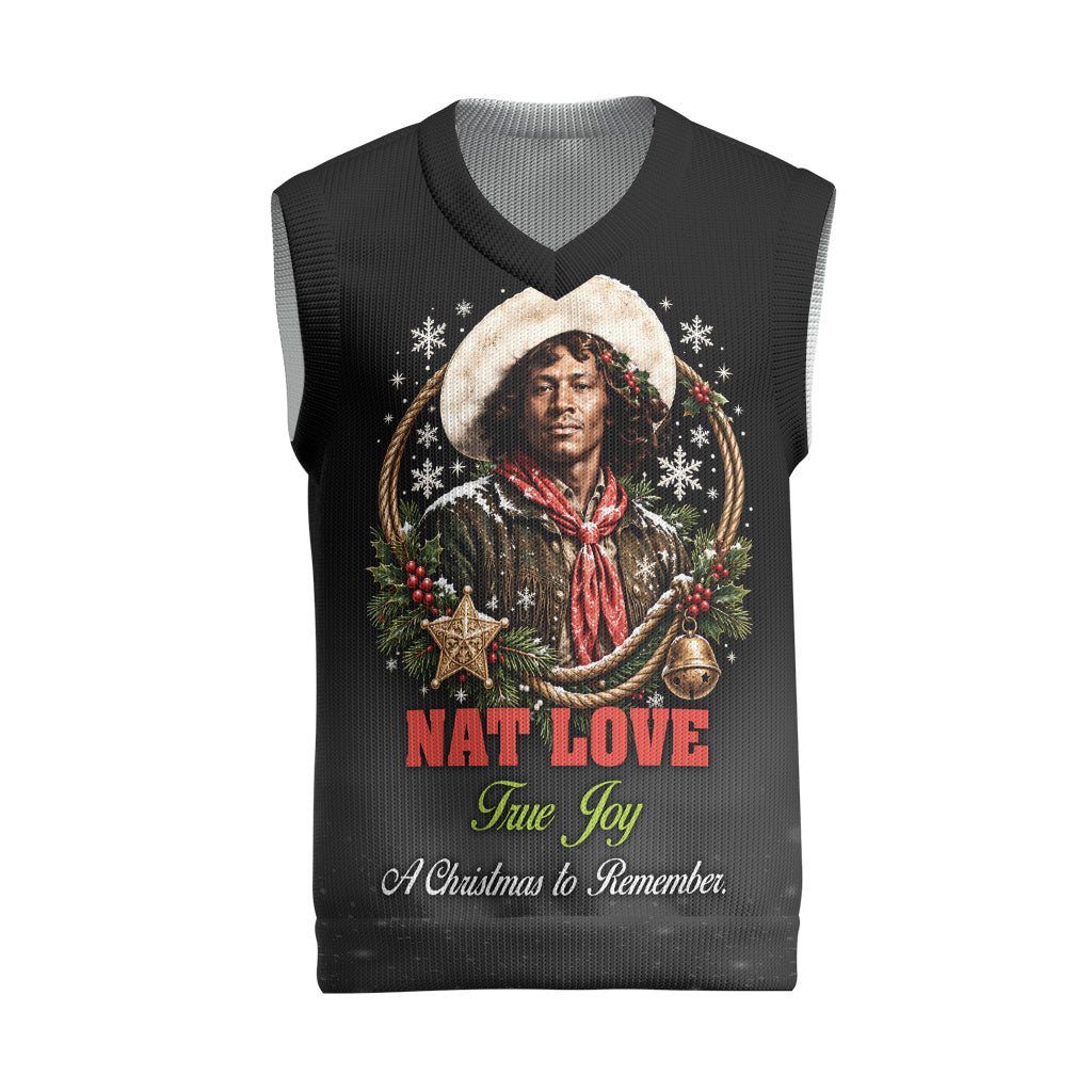 Nat Love Wild West Christmas Knitted V-Neck Vest African American Cowboy Holiday Portrait Art