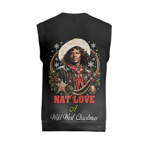 Nat Love Wild West Christmas Knitted V-Neck Vest African American Cowboy Holiday Portrait Art