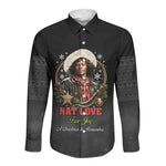 Nat Love Wild West Christmas Long Sleeve Button Shirt African American Cowboy Holiday Portrait Art