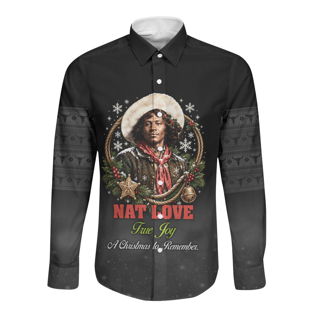 Nat Love Wild West Christmas Long Sleeve Button Shirt African American Cowboy Holiday Portrait Art