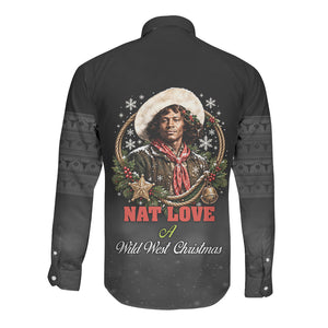 Nat Love Wild West Christmas Long Sleeve Button Shirt African American Cowboy Holiday Portrait Art