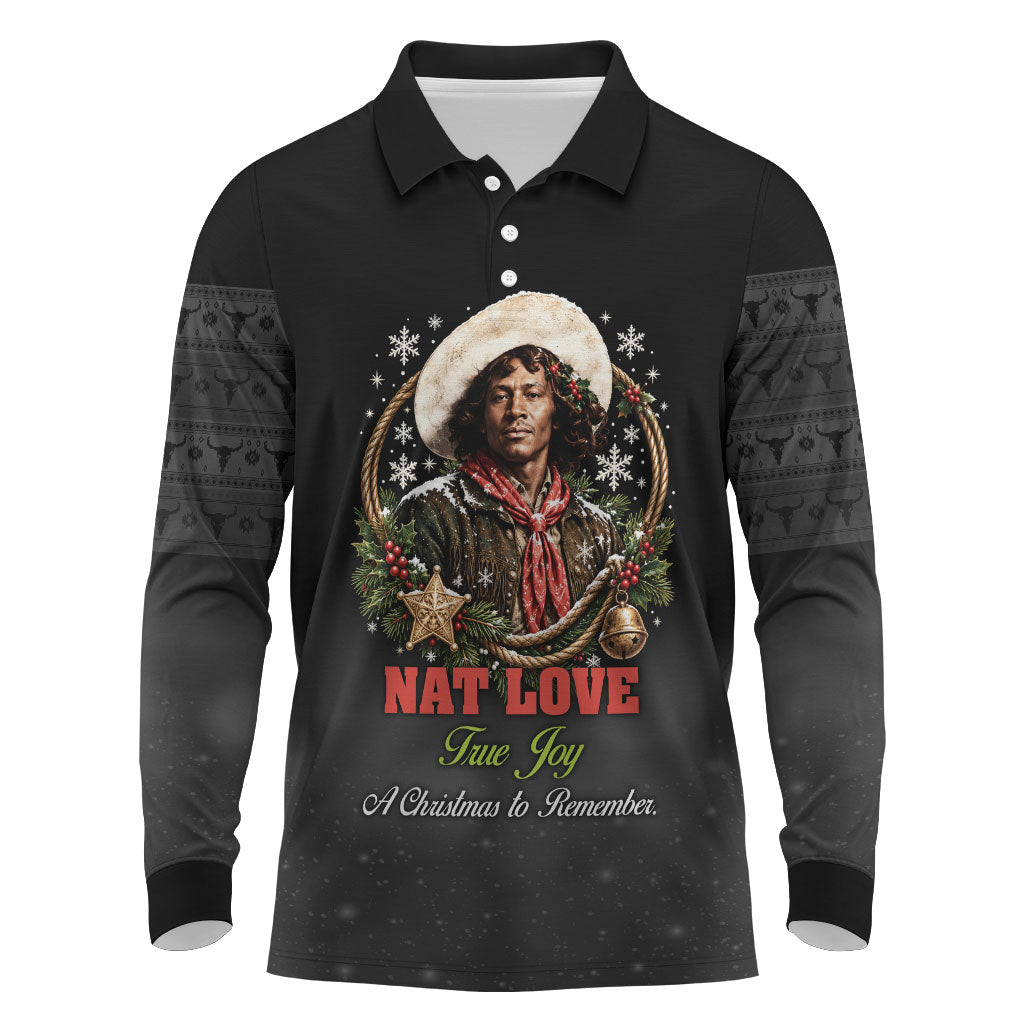 Nat Love Wild West Christmas Long Sleeve Polo Shirt African American Cowboy Holiday Portrait Art