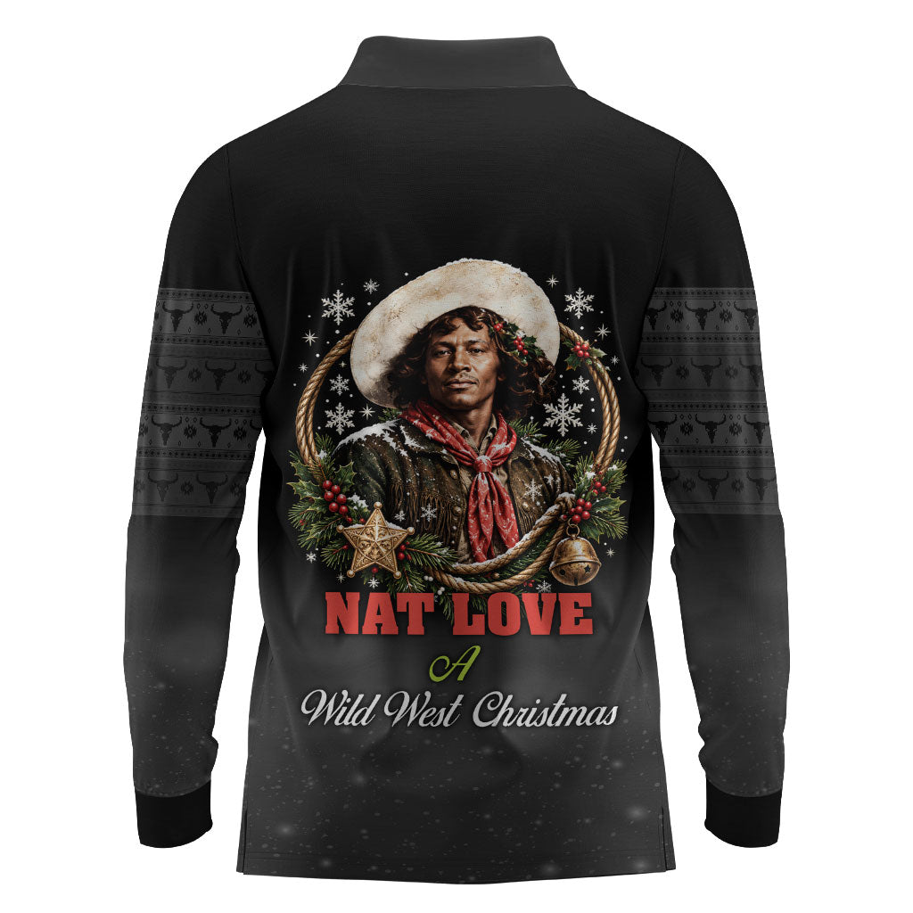 Nat Love Wild West Christmas Long Sleeve Polo Shirt African American Cowboy Holiday Portrait Art