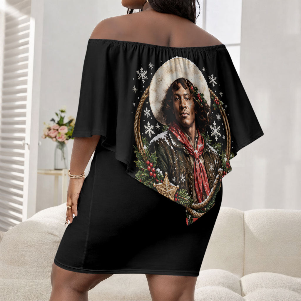 Nat Love Wild West Christmas Off Shoulder Short Dress African American Cowboy Holiday Portrait Art