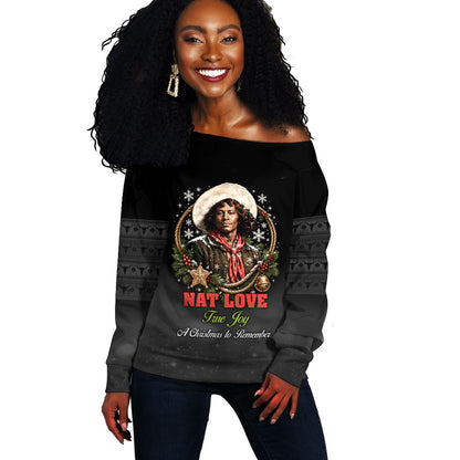 Nat Love Wild West Christmas Off Shoulder Sweater African American Cowboy Holiday Portrait Art