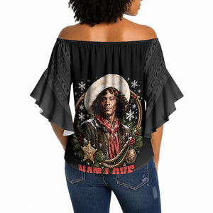 Nat Love Wild West Christmas Off Shoulder Wrap Waist Top African American Cowboy Holiday Portrait Art