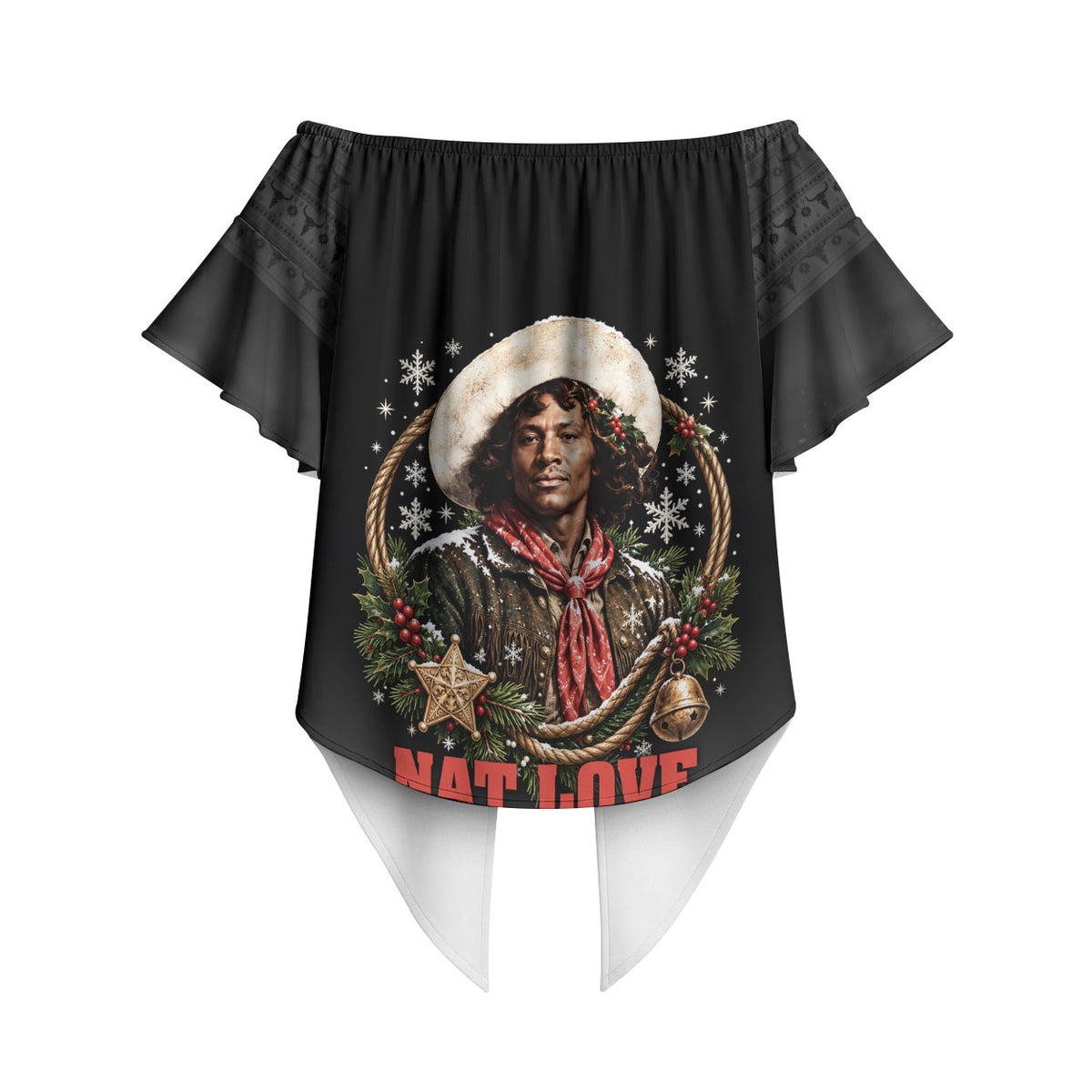 Nat Love Wild West Christmas Off Shoulder Wrap Waist Top African American Cowboy Holiday Portrait Art