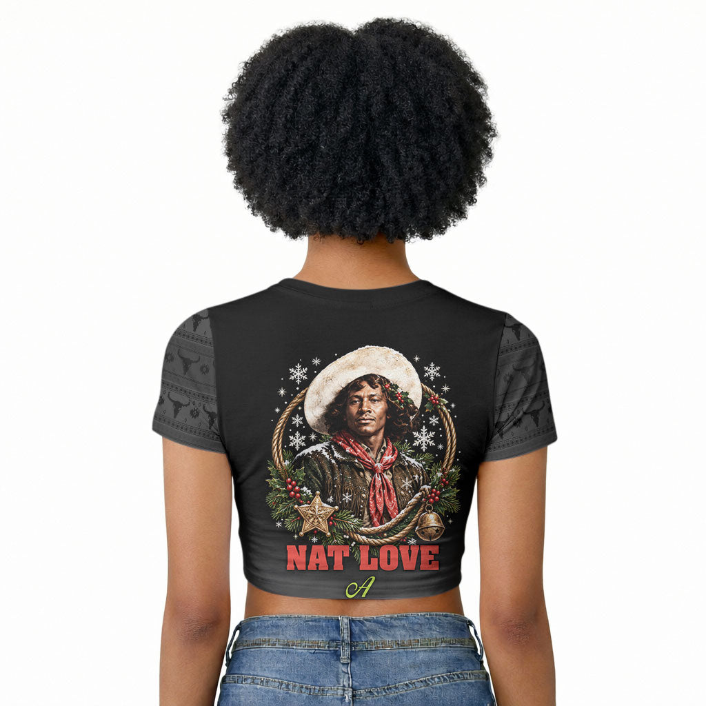 Nat Love Wild West Christmas Raglan Cropped T shirt African American Cowboy Holiday Portrait Art