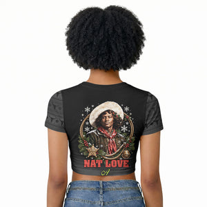 Nat Love Wild West Christmas Raglan Cropped T shirt African American Cowboy Holiday Portrait Art