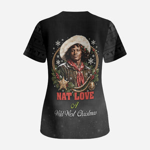 Nat Love Wild West Christmas Scrub Top African American Cowboy Holiday Portrait Art