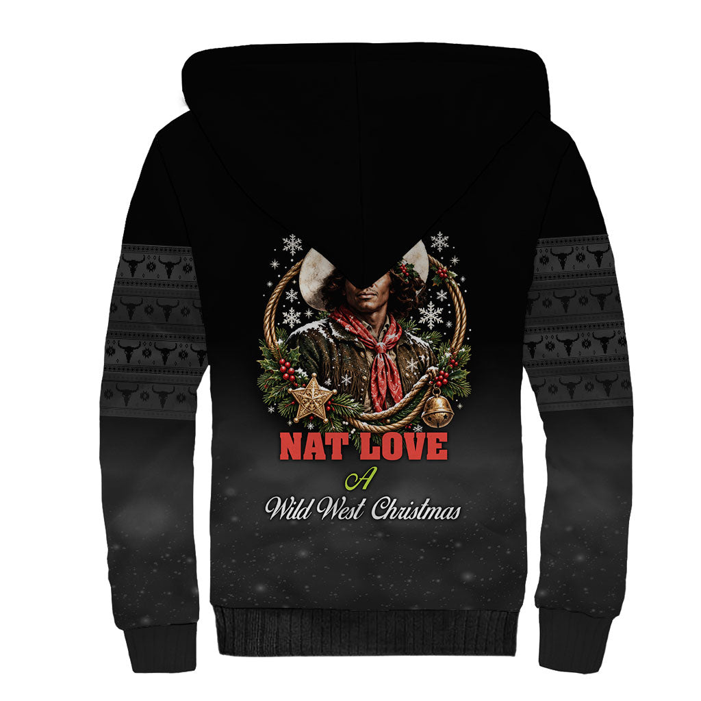 Nat Love Wild West Christmas Sherpa Hoodie African American Cowboy Holiday Portrait Art