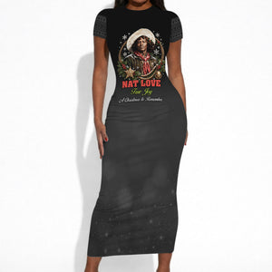 Nat Love Wild West Christmas Short Sleeve Bodycon Dress African American Cowboy Holiday Portrait Art