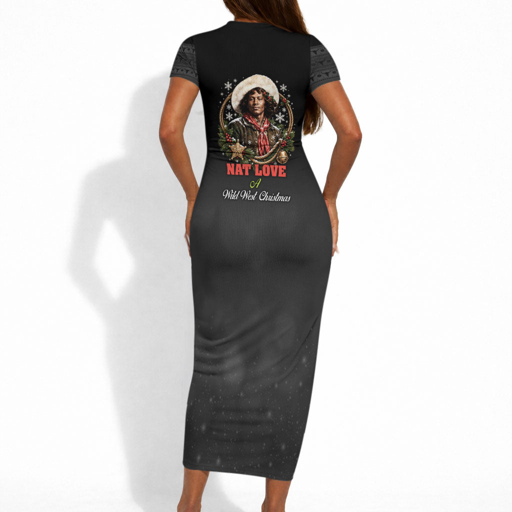 Nat Love Wild West Christmas Short Sleeve Bodycon Dress African American Cowboy Holiday Portrait Art