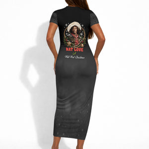Nat Love Wild West Christmas Short Sleeve Bodycon Dress African American Cowboy Holiday Portrait Art