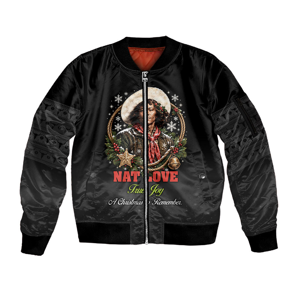 Nat Love Wild West Christmas Sleeve Zip Bomber Jacket African American Cowboy Holiday Portrait Art
