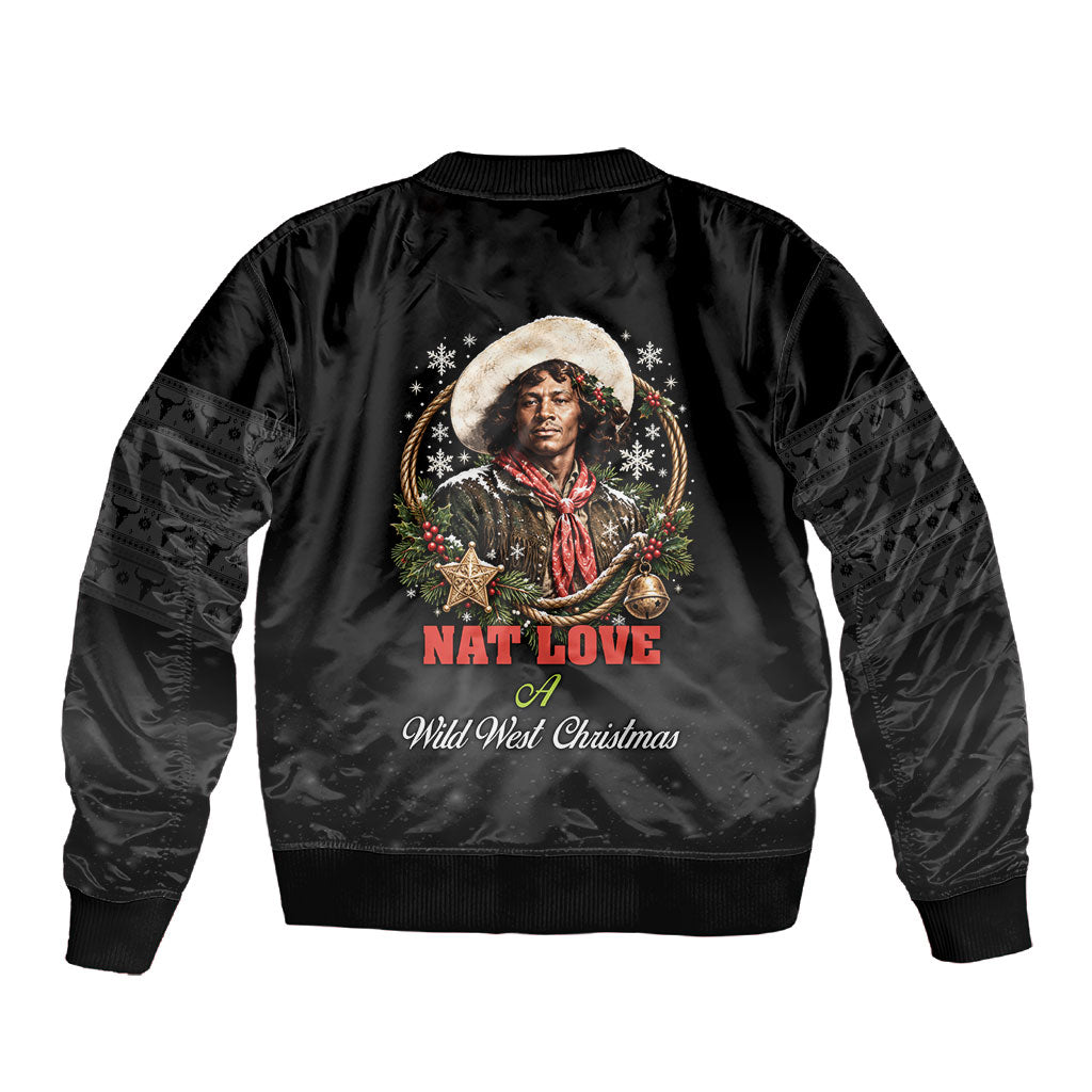 Nat Love Wild West Christmas Sleeve Zip Bomber Jacket African American Cowboy Holiday Portrait Art