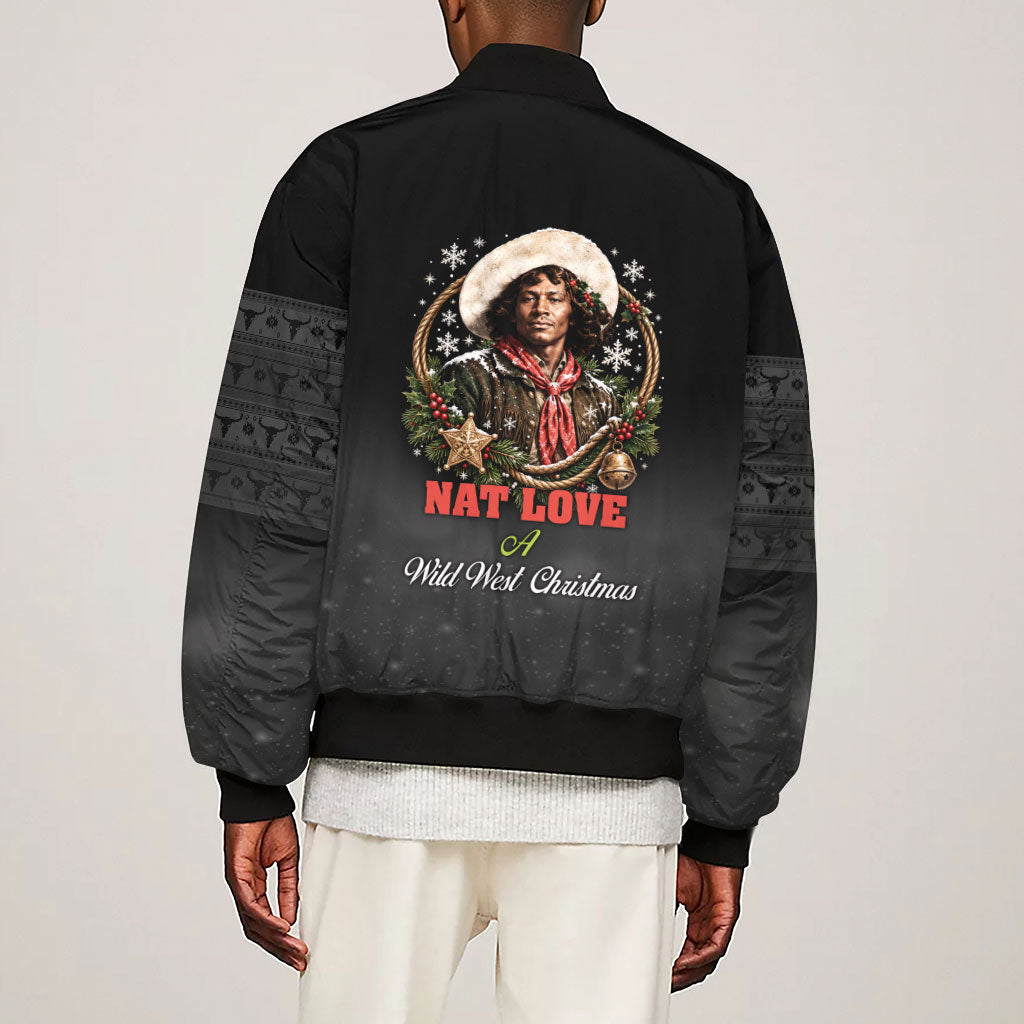 Nat Love Wild West Christmas Sleeve Zip Bomber Jacket African American Cowboy Holiday Portrait Art