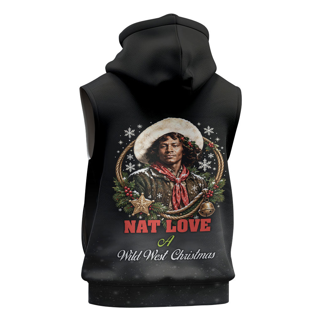 Nat Love Wild West Christmas Sleeveless Hoodie African American Cowboy Holiday Portrait Art