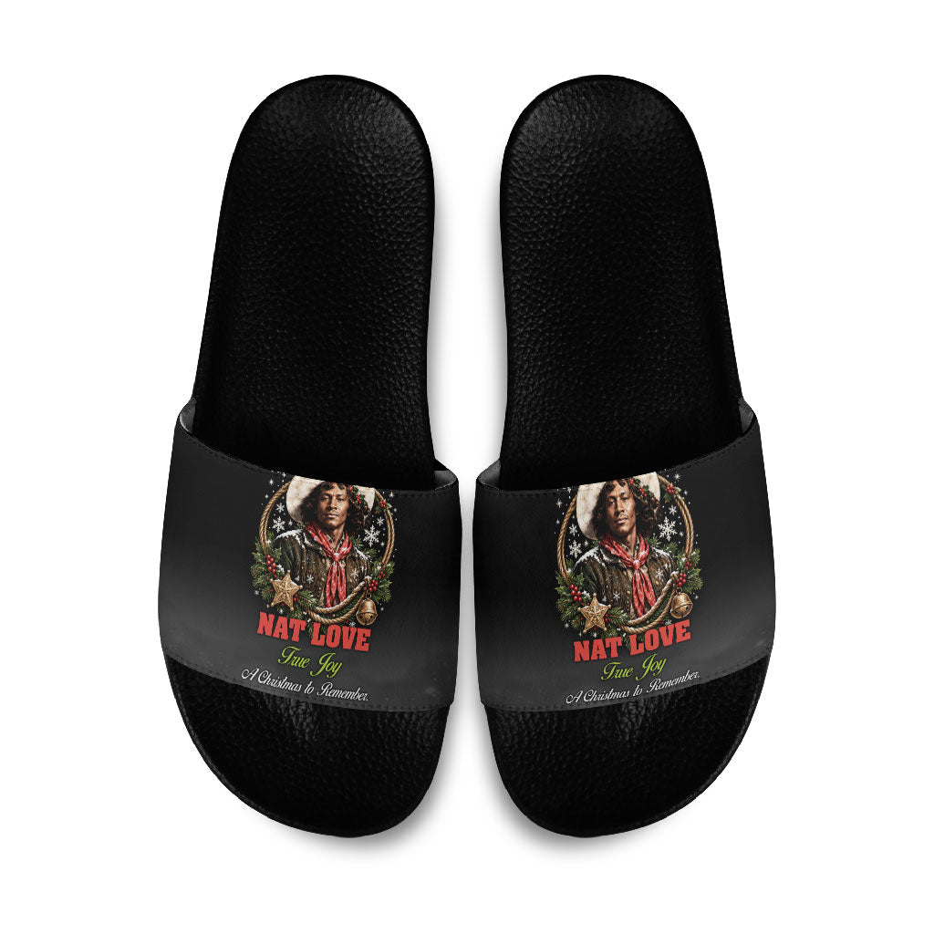 Nat Love Wild West Christmas Slide Sandals African American Cowboy Holiday Portrait Art