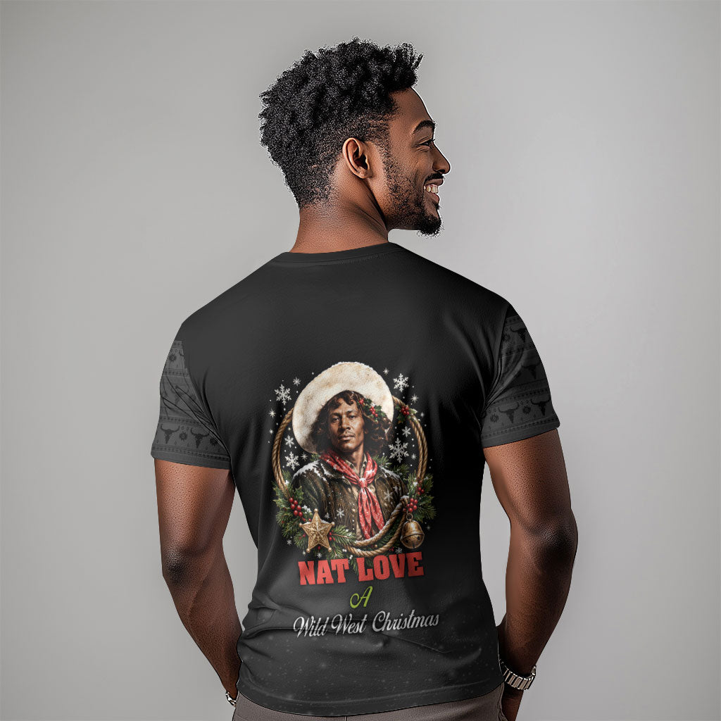 Nat Love Wild West Christmas T shirt African American Cowboy Holiday Portrait Art