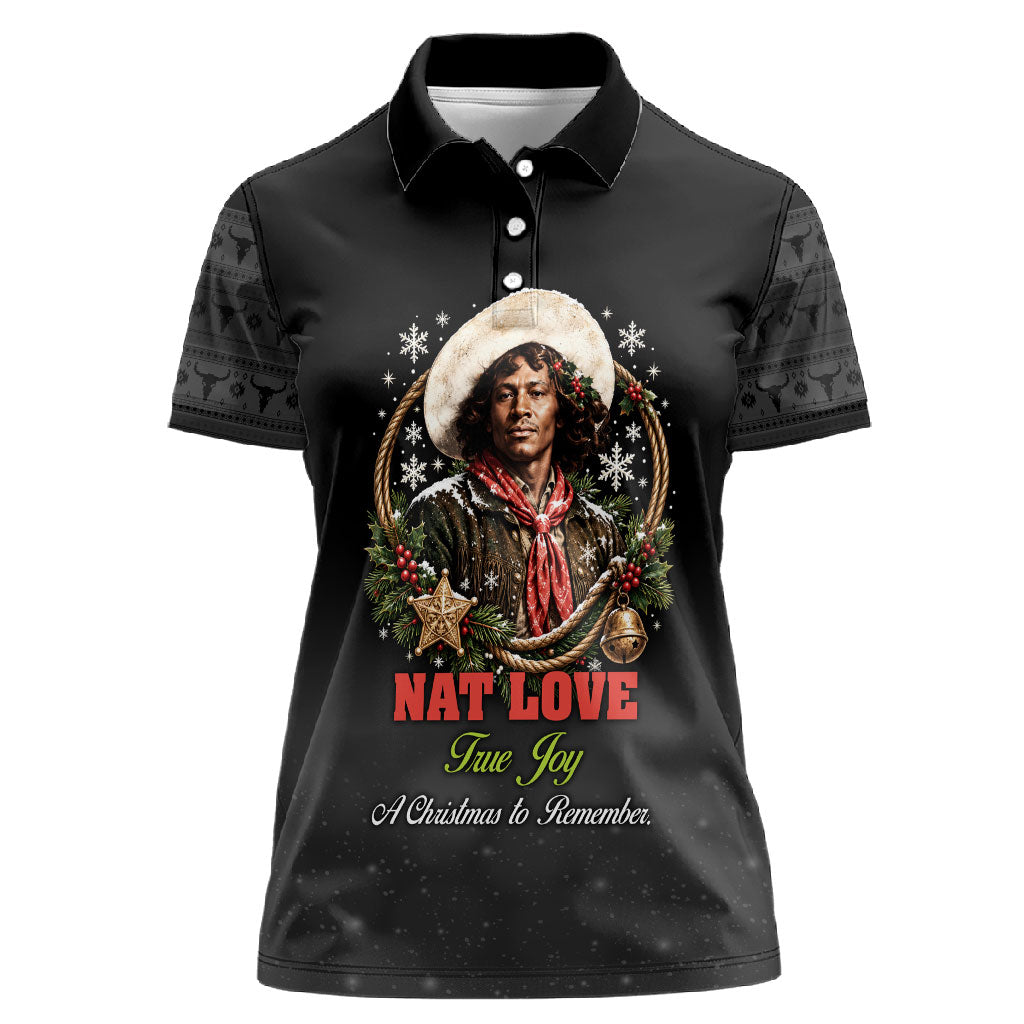 Nat Love Wild West Christmas Women Polo Shirt African American Cowboy Holiday Portrait Art