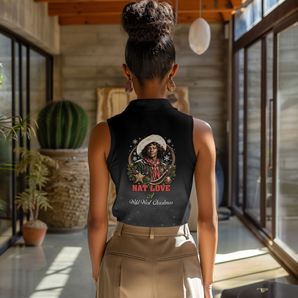 Nat Love Wild West Christmas Women Sleeveless Polo Shirt African American Cowboy Holiday Portrait Art