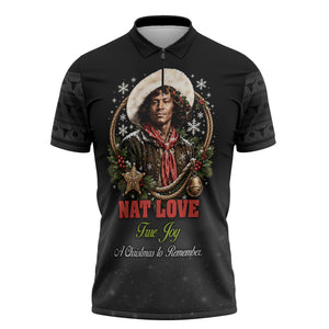Nat Love Wild West Christmas Zipper Polo Shirt African American Cowboy Holiday Portrait Art
