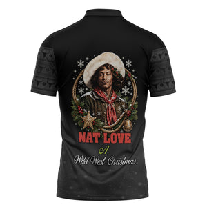 Nat Love Wild West Christmas Zipper Polo Shirt African American Cowboy Holiday Portrait Art