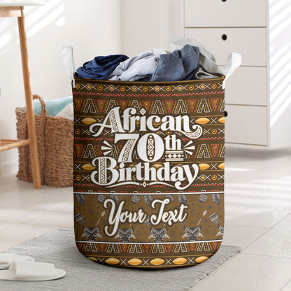 Personalized African 70th Birthday Laundry Basket Tribal Pattern Mudcloth Heritage Art