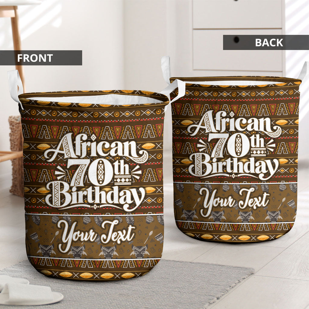 Personalized African 70th Birthday Laundry Basket Tribal Pattern Mudcloth Heritage Art