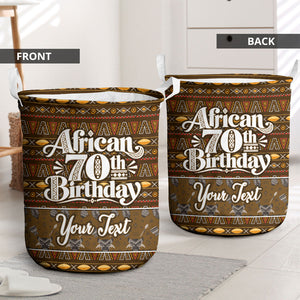 Personalized African 70th Birthday Laundry Basket Tribal Pattern Mudcloth Heritage Art
