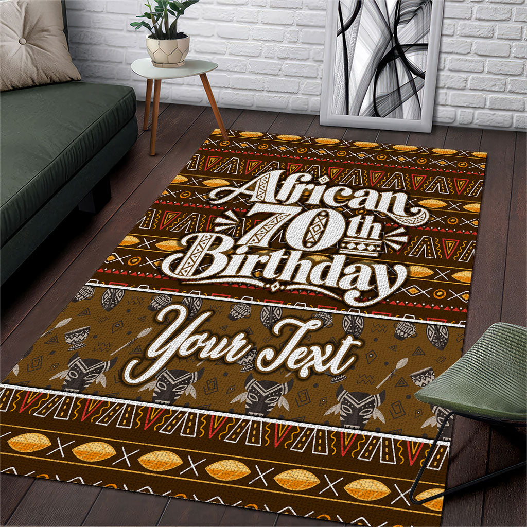 Personalized African 70th Birthday Area Rug Tribal Pattern Mudcloth Heritage Art