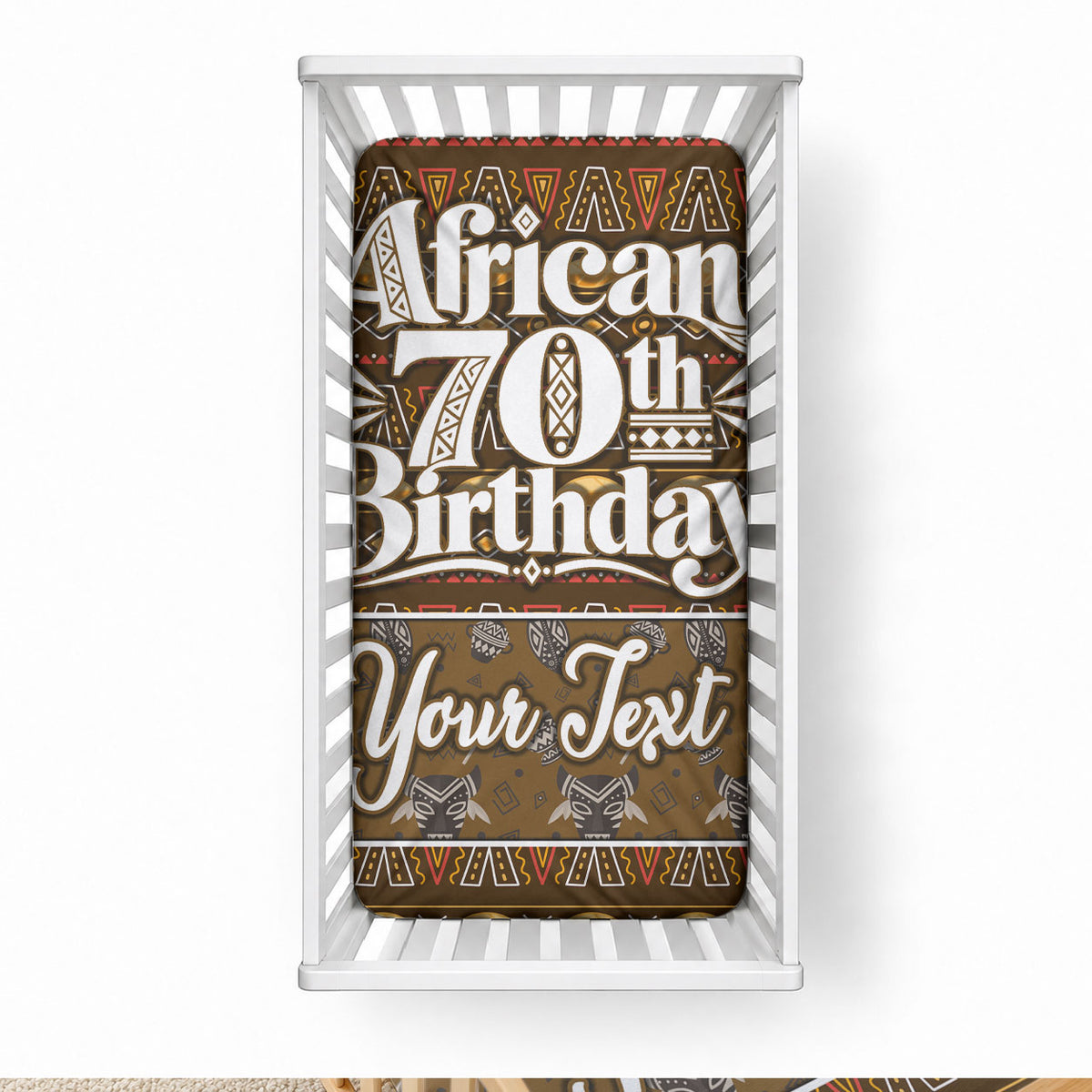 Personalized African 70th Birthday Baby Bed Cover Tribal Pattern Mudcloth Heritage Art