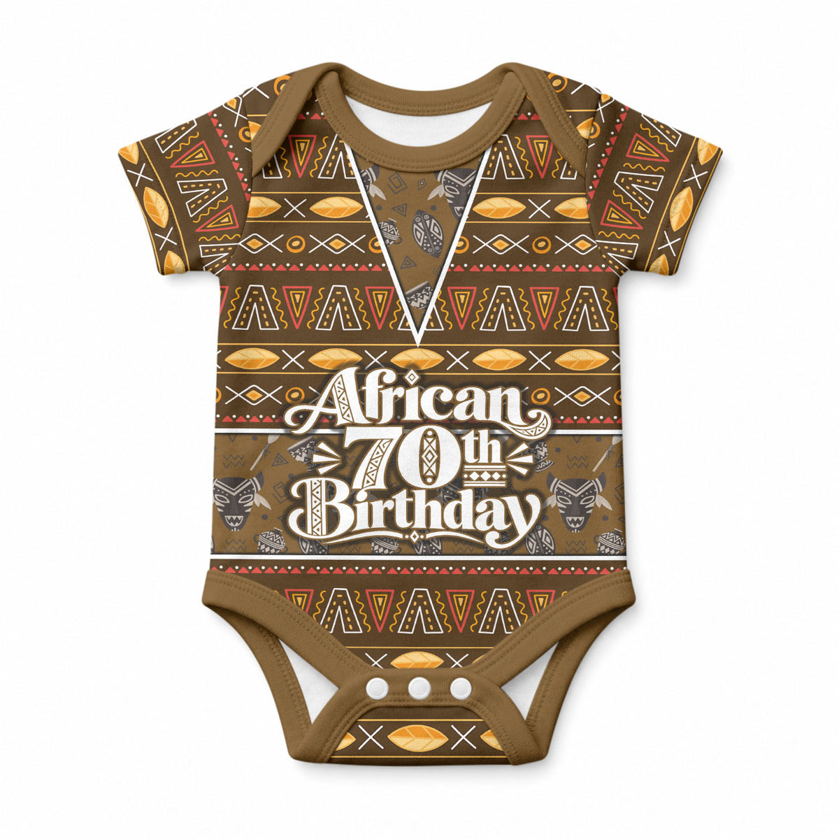 Personalized African 70th Birthday Baby Onesie Tribal Pattern Mudcloth Heritage Art