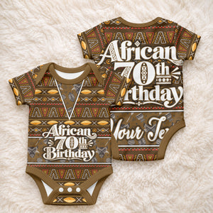 Personalized African 70th Birthday Baby Onesie Tribal Pattern Mudcloth Heritage Art