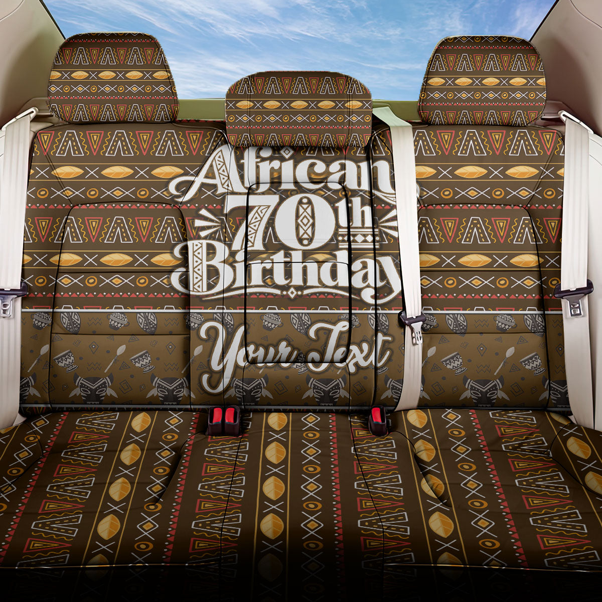 Personalized African 70th Birthday Back Car Seat Cover Tribal Pattern Mudcloth Heritage Art