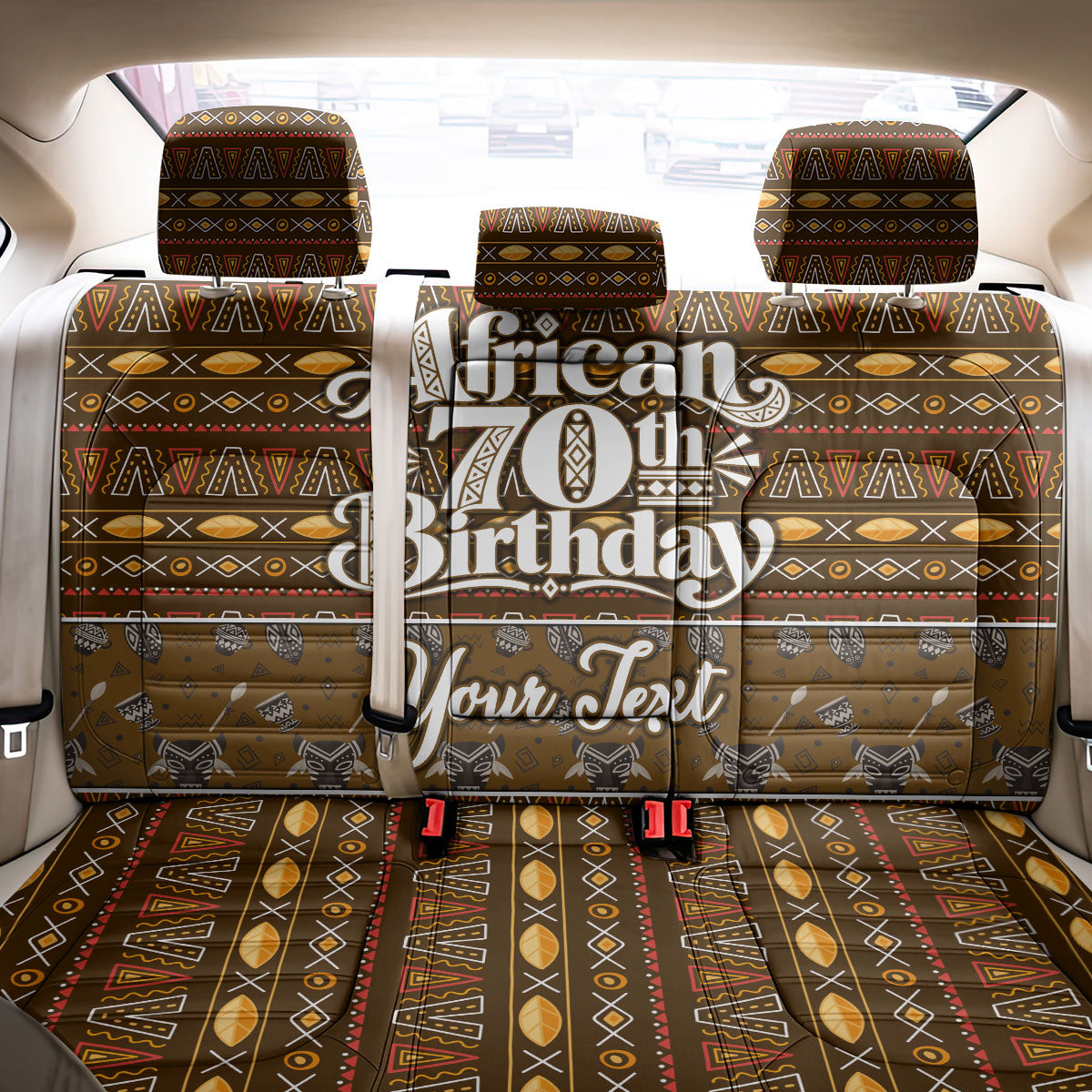 Personalized African 70th Birthday Back Car Seat Cover Tribal Pattern Mudcloth Heritage Art