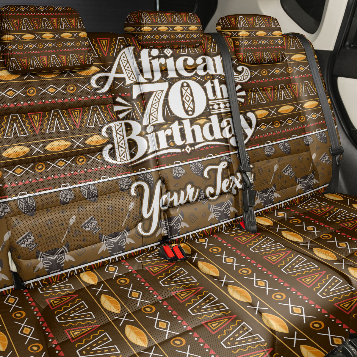 Personalized African 70th Birthday Back Car Seat Cover Tribal Pattern Mudcloth Heritage Art