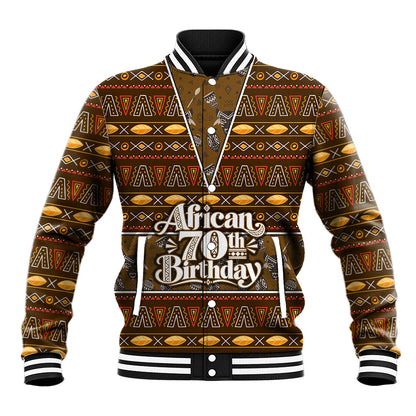 Personalized African 70th Birthday Baseball Jacket Tribal Pattern Mudcloth Heritage Art