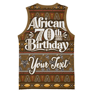 Personalized African 70th Birthday Basketball Jersey Tribal Pattern Mudcloth Heritage Art